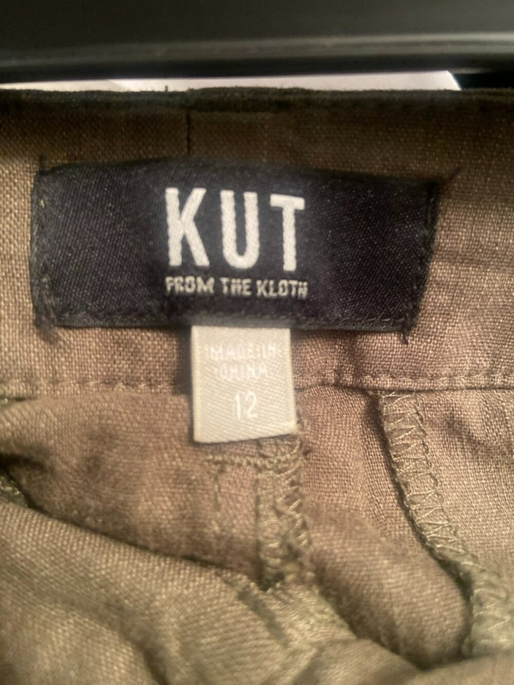KUT From The Kloth Olive Green Linen Blend Relaxed Straight Leg Pants Size 12 - Picture 7 of 9